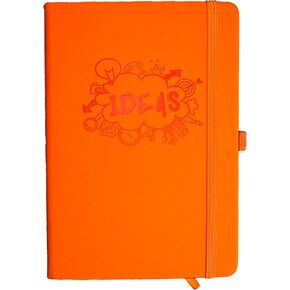 Journal Notebook Sky Blue Lined with embossed IDEAS logo. Medium 5.75" x 8.3" size with 200 pages. Hardcover PU Leather, 1-Pack.