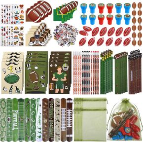 AneCo 340 Pieces حفلة كرة قدم لصالح مجموعة كرة القدم Goodie Bags Stuffers Mini Card Pencils Sharpener Eraser Stamp Slap Sticker School School Scirl