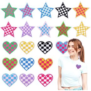 20 PCS الحديد على بقع ، مجموعة تصحيح الحديد الغربية من القلب ، شملت 8 بقع القلب و 8 نجوم بقع ، خياطة مطرزة على التصحيح ، يوم سباق الشاحنة HATPATCH