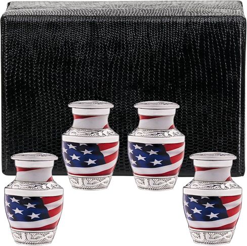 4 Small Urns for Human Ashes Male or Female - Set of 4 American Flag Mini Urns for Veteran or Patriotic - Cremation Keepsakes with Velvet Box - Memorial Police Army Urn and Ash Storage in Saudi Arabia