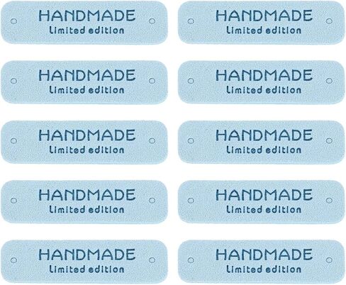 uxcell 60 Pcs Leather Tags for Handmade Items, 0.59" x 2.17" Handmade Leather Labels Embossed Leather Tags with Holes Sewing Labels for Clothing Knitting DIY Jean Bag Shoe Hat, Light Blue in Saudi Arabia