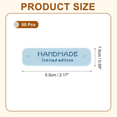 uxcell 60 Pcs Leather Tags for Handmade Items, 0.59" x 2.17" Handmade Leather Labels Embossed Leather Tags with Holes Sewing Labels for Clothing Knitting DIY Jean Bag Shoe Hat, Light Blue in Saudi Arabia