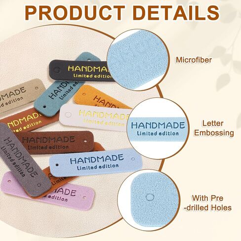 uxcell 60 Pcs Leather Tags for Handmade Items, 0.59" x 2.17" Handmade Leather Labels Embossed Leather Tags with Holes Sewing Labels for Clothing Knitting DIY Jean Bag Shoe Hat, Light Blue in Saudi Arabia
