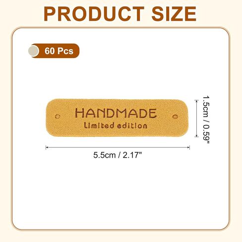 uxcell 60 Pcs Leather Tags for Handmade Items, 0.59" x 2.17" Handmade Leather Labels Embossed Leather Tags with Holes Sewing Labels for Clothing Knitting DIY Jean Bag Shoe Hat, Light Blue in Saudi Arabia