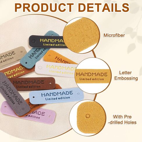 uxcell 60 Pcs Leather Tags for Handmade Items, 0.59" x 2.17" Handmade Leather Labels Embossed Leather Tags with Holes Sewing Labels for Clothing Knitting DIY Jean Bag Shoe Hat, Light Blue in Saudi Arabia