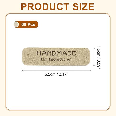 uxcell 60 Pcs Leather Tags for Handmade Items, 0.59" x 2.17" Handmade Leather Labels Embossed Leather Tags with Holes Sewing Labels for Clothing Knitting DIY Jean Bag Shoe Hat, Light Blue in Saudi Arabia
