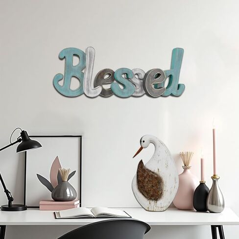 Teal Blessed Wooden Letters Wall Decor Freestanding Cut Out Decorative Wood Word Decor Signs for Living Room Shelf Mantel Table Top Rustic Home Decor in Kuwait