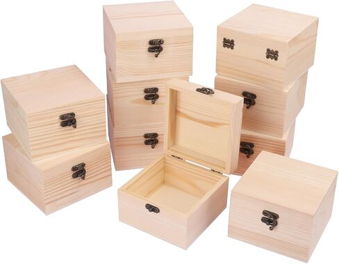 GNIEMCKIN 10 Pack Wooden Box, Unfinished Unpainted Wood Boxes for Crafts, DIY Projects, and Jewelry Storage (4.7x4.7x3.15 inch) in Kuwait