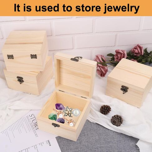 GNIEMCKIN 10 Pack Wooden Box, Unfinished Unpainted Wood Boxes for Crafts, DIY Projects, and Jewelry Storage (4.7x4.7x3.15 inch) in Kuwait