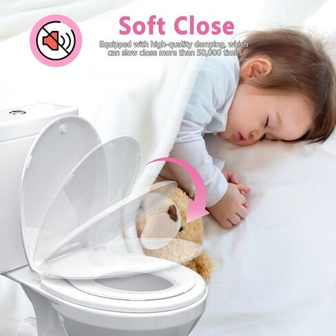 Toilet Seat Round Soft Close16.5'', Toilet Lid Slow Close Quiet No Slam, Easy Installation & Release，Safe PP Material Easy Clean, Comfortable Ergonomic Design, 2 Years Support, White Plastic in Saudi Arabia