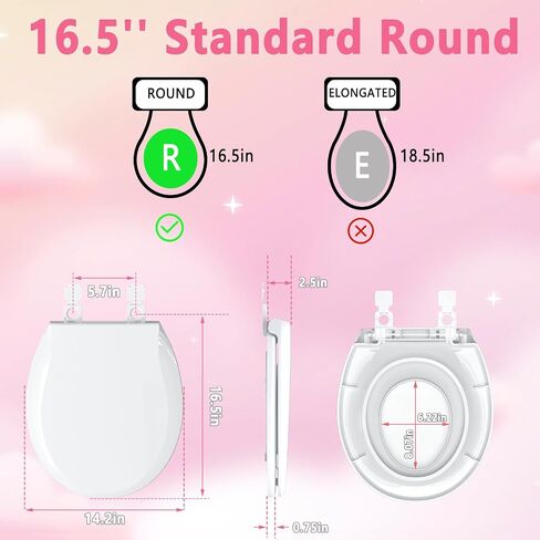 Toilet Seat Round Soft Close16.5'', Toilet Lid Slow Close Quiet No Slam, Easy Installation & Release，Safe PP Material Easy Clean, Comfortable Ergonomic Design, 2 Years Support, White Plastic in Saudi Arabia