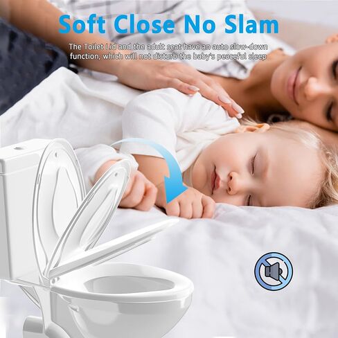 Toilet Seat Round Soft Close16.5'', Toilet Lid Slow Close Quiet No Slam, Easy Installation & Release，Safe PP Material Easy Clean, Comfortable Ergonomic Design, 2 Years Support, White Plastic in Saudi Arabia