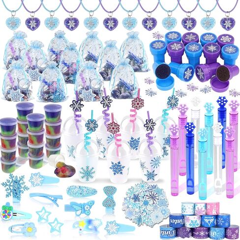 Frozen Party Favors, Snowflake Princess Theme Birthday Supplies Set 170PCS - With Various Party Toys Goodie Bag Stuffers, Piñata Filling Perfect for Winter Party Decorations for Girls in Kuwait