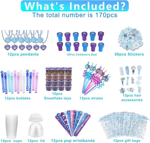 Frozen Party Favors, Snowflake Princess Theme Birthday Supplies Set 170PCS - With Various Party Toys Goodie Bag Stuffers, Piñata Filling Perfect for Winter Party Decorations for Girls in Kuwait