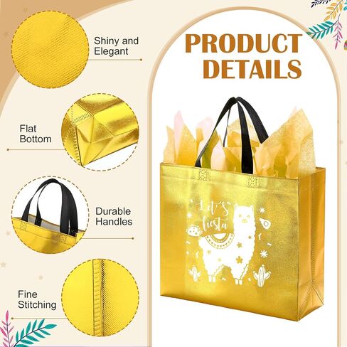 Kolldenn 20 Pcs Mexican Fiesta Party Favor Bags with Handles & Tissue Paper Reusable Non Woven Cinco De Mayo Gift Goodie Candy Treat Tote Bags for Mexican Party Favors Decor(8 x 4 x 10 Inch) in Saudi Arabia
