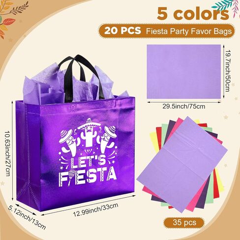 Kolldenn 20 Pcs Mexican Fiesta Party Favor Bags with Handles & Tissue Paper Reusable Non Woven Cinco De Mayo Gift Goodie Candy Treat Tote Bags for Mexican Party Favors Decor(8 x 4 x 10 Inch) in Saudi Arabia