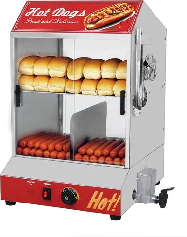 Hot Dog Steamer Machine, 31.7QT/30L, 2-Tier Electric Hot Dog Steamer with Bun Warmer, Adjustable Temperature, Hot Dog Hut Steamer with Visible Glass Sliding Door, 175 Hot Dogs & 40 Buns Capacity in Saudi Arabia