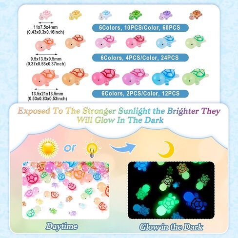 96 Pcs Luminous Resin Turtles Mini Sea Turtles Figurines Glow in The Dark Tortoise Charms for Cake Toppers Ocean Animal Theme Garden Micro Landscape DIY Hidden Game in Saudi Arabia