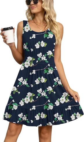 LILBETTER Women's Summer Casual U Neck Sundresses Pleated Knee Length Sleeveless Tank Dress in Saudi Arabia