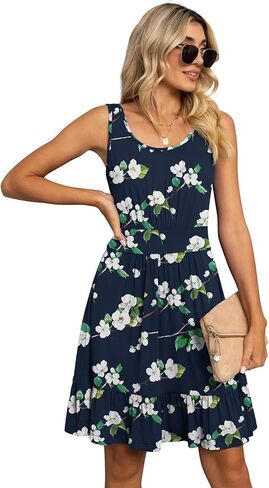 LILBETTER Women's Summer Casual U Neck Sundresses Pleated Knee Length Sleeveless Tank Dress in Saudi Arabia