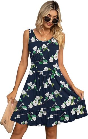 LILBETTER Women's Summer Casual U Neck Sundresses Pleated Knee Length Sleeveless Tank Dress in Saudi Arabia
