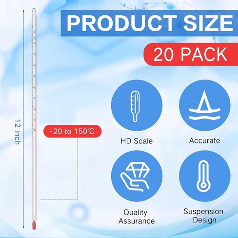 10 Pcs General Purpose Lab Thermometer 12 Inch Total Immersion Glass Liquid Thermometer -20 to 150℃ Liquid in Glass Thermometer for Laboratories, Universities, Food and Beverage Processing in Saudi Arabia