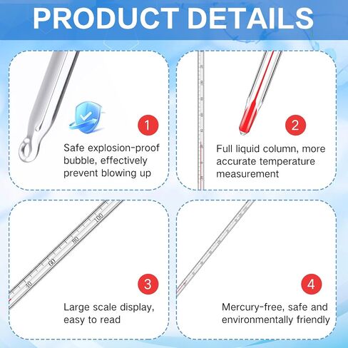 10 Pcs General Purpose Lab Thermometer 12 Inch Total Immersion Glass Liquid Thermometer -20 to 150℃ Liquid in Glass Thermometer for Laboratories, Universities, Food and Beverage Processing in Saudi Arabia