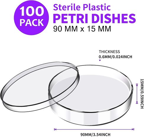 20 Packs Sterile Plastic Petri Dishes with lid Thickened Version, 90mm Dia x 15mm Deep Clear 3 Vents for Lab Analysis, School Science Experiment, Plant and Seed Culture Cell-Culture Dish in Saudi Arabia