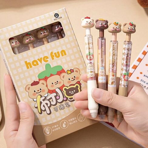 4 Pcs Cute Cat Erasable Pens Retractable Pens Erasable Gel Ink Pens Cartoon Pens 0.5mm Point Black Ink Pen Kawaii Writing Pen Office School Pens Women Girls Boys Pens (Cat-Black Ink) in Kuwait