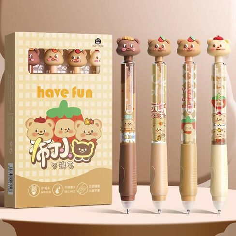 4 Pcs Cute Cat Erasable Pens Retractable Pens Erasable Gel Ink Pens Cartoon Pens 0.5mm Point Black Ink Pen Kawaii Writing Pen Office School Pens Women Girls Boys Pens (Cat-Black Ink) in Kuwait