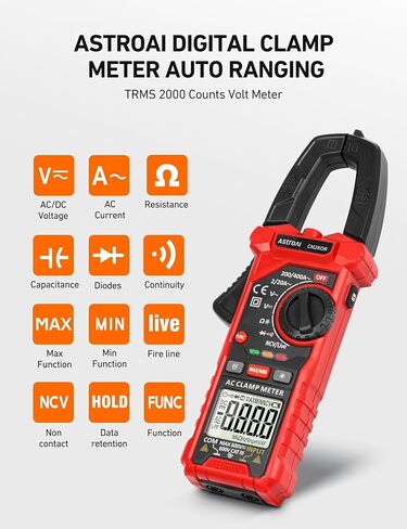 AstroAI Digital Clamp Meter Multimeter 4000 Counts Auto-ranging Amp Tester Measuring AC/DC Voltage & Current, Resistance, Capacitance, Frequency, Continuity, Live Wire Test, NCV Detection in Kuwait