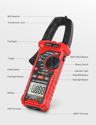AstroAI Digital Clamp Meter Multimeter 4000 Counts Auto-ranging Amp Tester Measuring AC/DC Voltage & Current, Resistance, Capacitance, Frequency, Continuity, Live Wire Test, NCV Detection in Kuwait