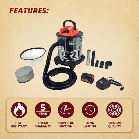 Pellethead Ash Vault Pro Ash Vacuum - 5-Gallon - 10-Amp Power - Heat Resistant Dual Filtration System - 10' Power Cord - 7' Metal Lined Hose - Hose Tool Attachments - 5 Year Warranty in Kuwait