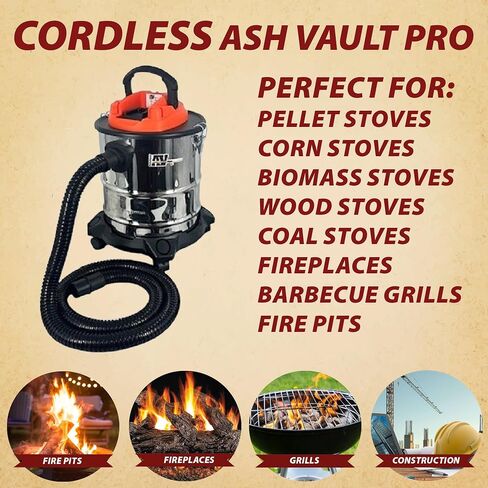 Pellethead Ash Vault Pro Ash Vacuum - 5-Gallon - 10-Amp Power - Heat Resistant Dual Filtration System - 10' Power Cord - 7' Metal Lined Hose - Hose Tool Attachments - 5 Year Warranty in Kuwait