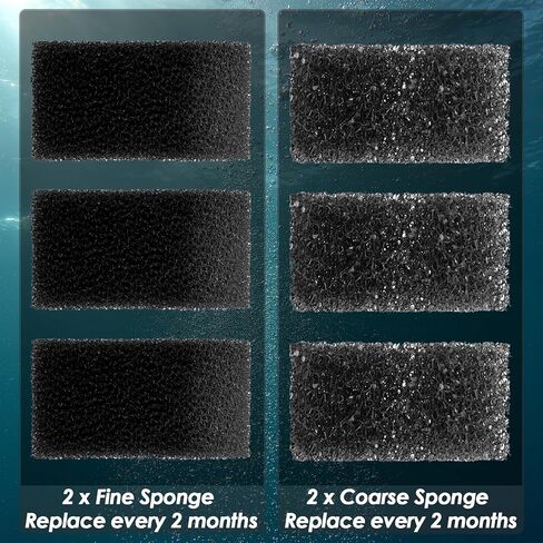 Replacement Aquarium Filter Sponge, Fish Tank Filter Replacement Parts, Including 2 x Coarse Sponge, 2 x Fine Sponge & 4 x Carbonized Sponge in Kuwait