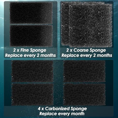 Replacement Aquarium Filter Sponge, Fish Tank Filter Replacement Parts, Including 2 x Coarse Sponge, 2 x Fine Sponge & 4 x Carbonized Sponge in Kuwait
