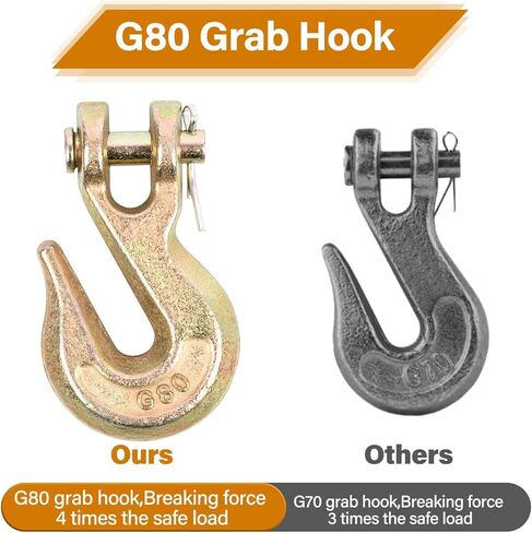 1/4 بوصة G80 Clevis Grab Hook، 10 عبوات من الدرجة 80 1/4 بوصة خطافات سحب شديدة التحمل، G80 سلاسل ربط خطاف سلسلة شاحنة مقطورة للنقل، حد حمل العمل 3300 رطل in Kuwait