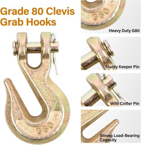 1/4 بوصة G80 Clevis Grab Hook، 10 عبوات من الدرجة 80 1/4 بوصة خطافات سحب شديدة التحمل، G80 سلاسل ربط خطاف سلسلة شاحنة مقطورة للنقل، حد حمل العمل 3300 رطل in Kuwait