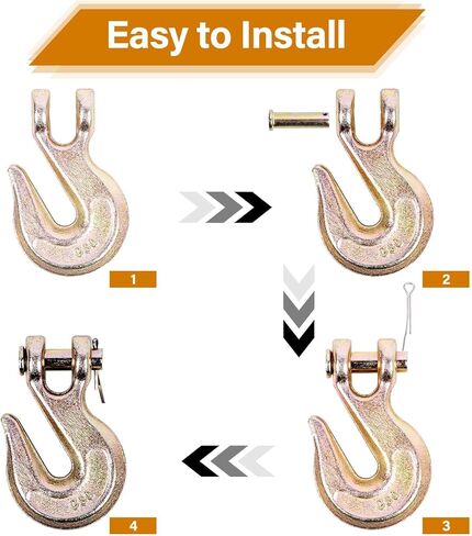1/4 بوصة G80 Clevis Grab Hook، 10 عبوات من الدرجة 80 1/4 بوصة خطافات سحب شديدة التحمل، G80 سلاسل ربط خطاف سلسلة شاحنة مقطورة للنقل، حد حمل العمل 3300 رطل in Kuwait