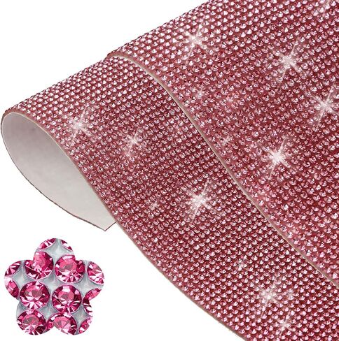 Bling Crystal Rhinestones Sticker Sheets,DIY Car/Nail/Home/Phone/Accessories Decoration Sticker,Self-Adhesive Glitter Rhinestones Crystal Gem Stickers for Gift Glass Party Decor (Pink) in Saudi Arabia