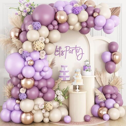 Dusty Purple Balloon Arch Kit,Boho Balloon Garland with Purple Metallic Champagne Gold White Sand Balloons for Girl Baby Shower Engagement Bridal Birthday Wedding Party Decoration in Saudi Arabia