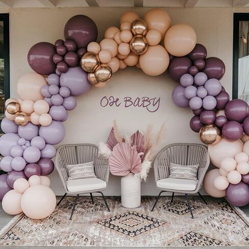 Dusty Purple Balloon Arch Kit,Boho Balloon Garland with Purple Metallic Champagne Gold White Sand Balloons for Girl Baby Shower Engagement Bridal Birthday Wedding Party Decoration in Saudi Arabia