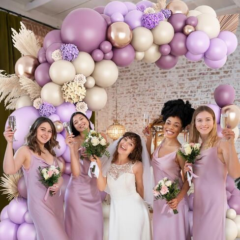 Dusty Purple Balloon Arch Kit,Boho Balloon Garland with Purple Metallic Champagne Gold White Sand Balloons for Girl Baby Shower Engagement Bridal Birthday Wedding Party Decoration in Saudi Arabia