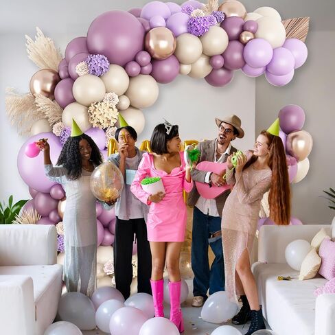 Dusty Purple Balloon Arch Kit,Boho Balloon Garland with Purple Metallic Champagne Gold White Sand Balloons for Girl Baby Shower Engagement Bridal Birthday Wedding Party Decoration in Saudi Arabia