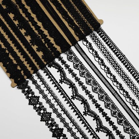 2 Yards Black Lace Trim Embroidery Lace, Flower Ribbon,with 11 Patterns(2 Yards Each), for Sewing Costumes, Gift Wrap, Wedding Decoration, DIY Art Crafts（Black） in Kuwait