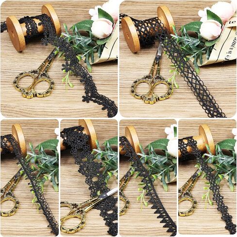 2 Yards Black Lace Trim Embroidery Lace, Flower Ribbon,with 11 Patterns(2 Yards Each), for Sewing Costumes, Gift Wrap, Wedding Decoration, DIY Art Crafts（Black） in Kuwait