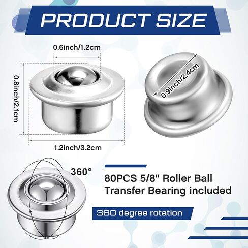 Gisafai 5/8" Roller Ball Transfer Bearing Ball Transfer Bearing Casters Carbon Steel Ball Bearing Rollers 360 Rotation for Conveyor Roller Stand Table, Load 44lbs (40 Pcs) in Saudi Arabia