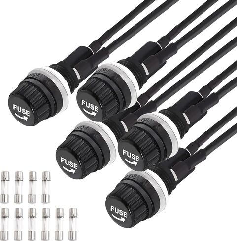 Tnisesm 8 Pcs Panel Mounted 5x20mm Screw Cap Fuse Holder Socket AC 250V 10A/AC 125V 15A Black with 8 Pcs Glass Tube Fuse(10A+15A) in Kuwait