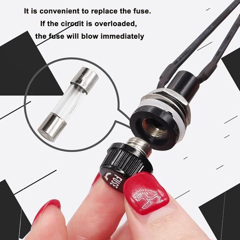 Tnisesm 8 Pcs Panel Mounted 5x20mm Screw Cap Fuse Holder Socket AC 250V 10A/AC 125V 15A Black with 8 Pcs Glass Tube Fuse(10A+15A) in Kuwait