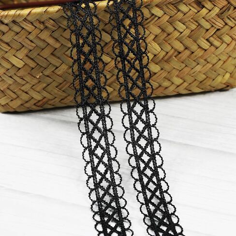 2 Yards Black Lace Trim Embroidery Lace, Flower Ribbon,with 11 Patterns(2 Yards Each), for Sewing Costumes, Gift Wrap, Wedding Decoration, DIY Art Crafts（Black） in Kuwait